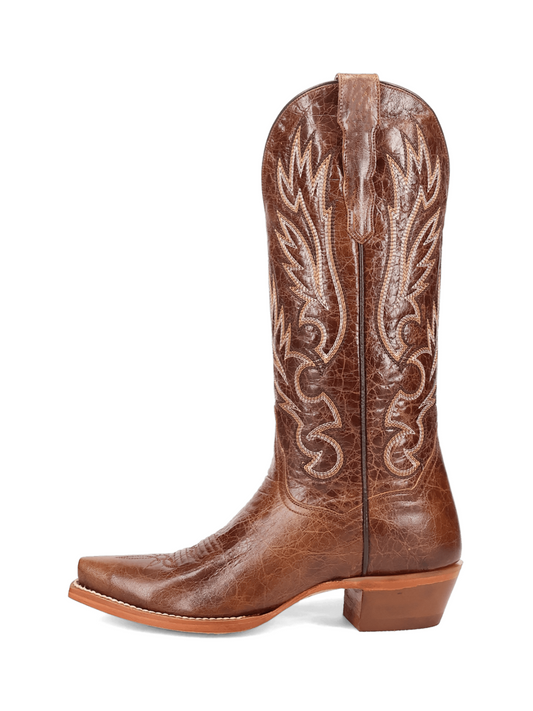 Distressed Brown Snip-Toe Classic Embroidery Wide Mid Calf Cowgirl Boots