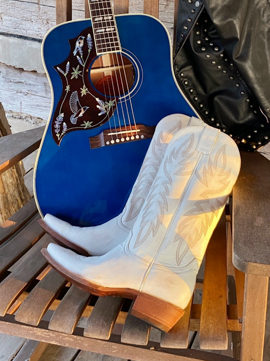 Classic Embroidery Snip-Toe Wide Mid Calf Tall Cowgirl Boots - White