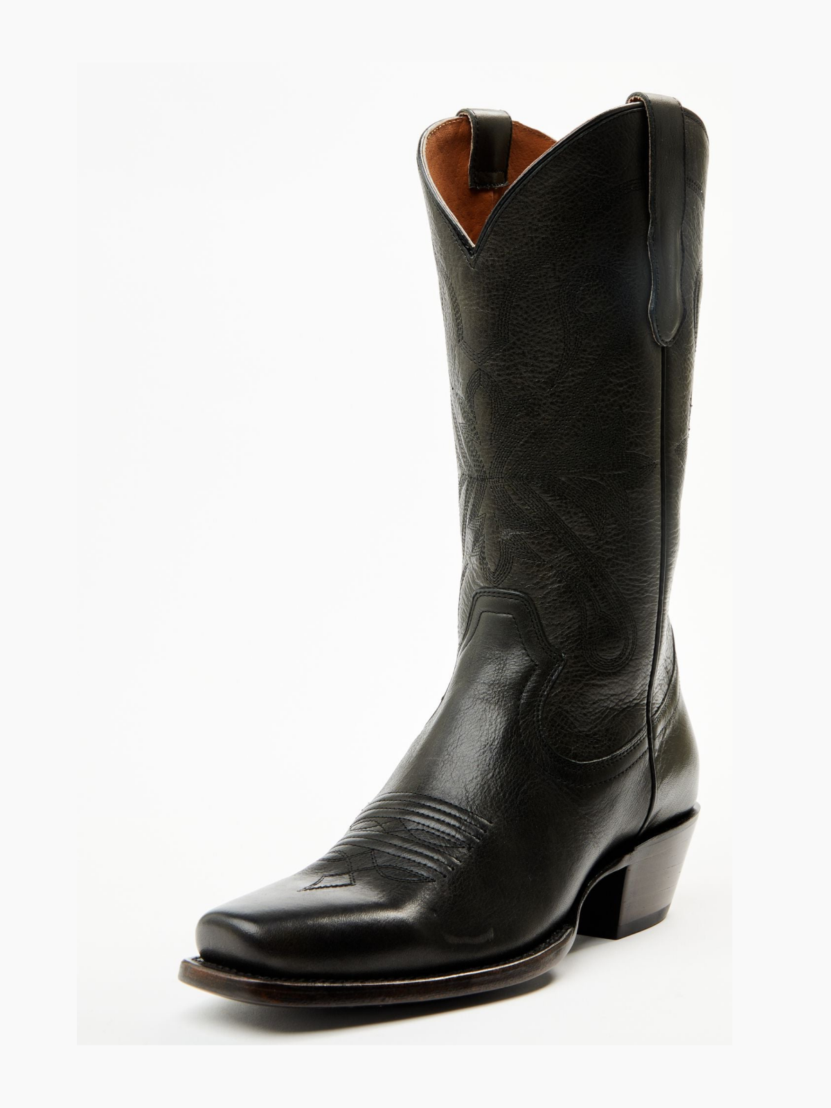 Black Square-Toe Wide Mid Calf Tall Western Boots For Women