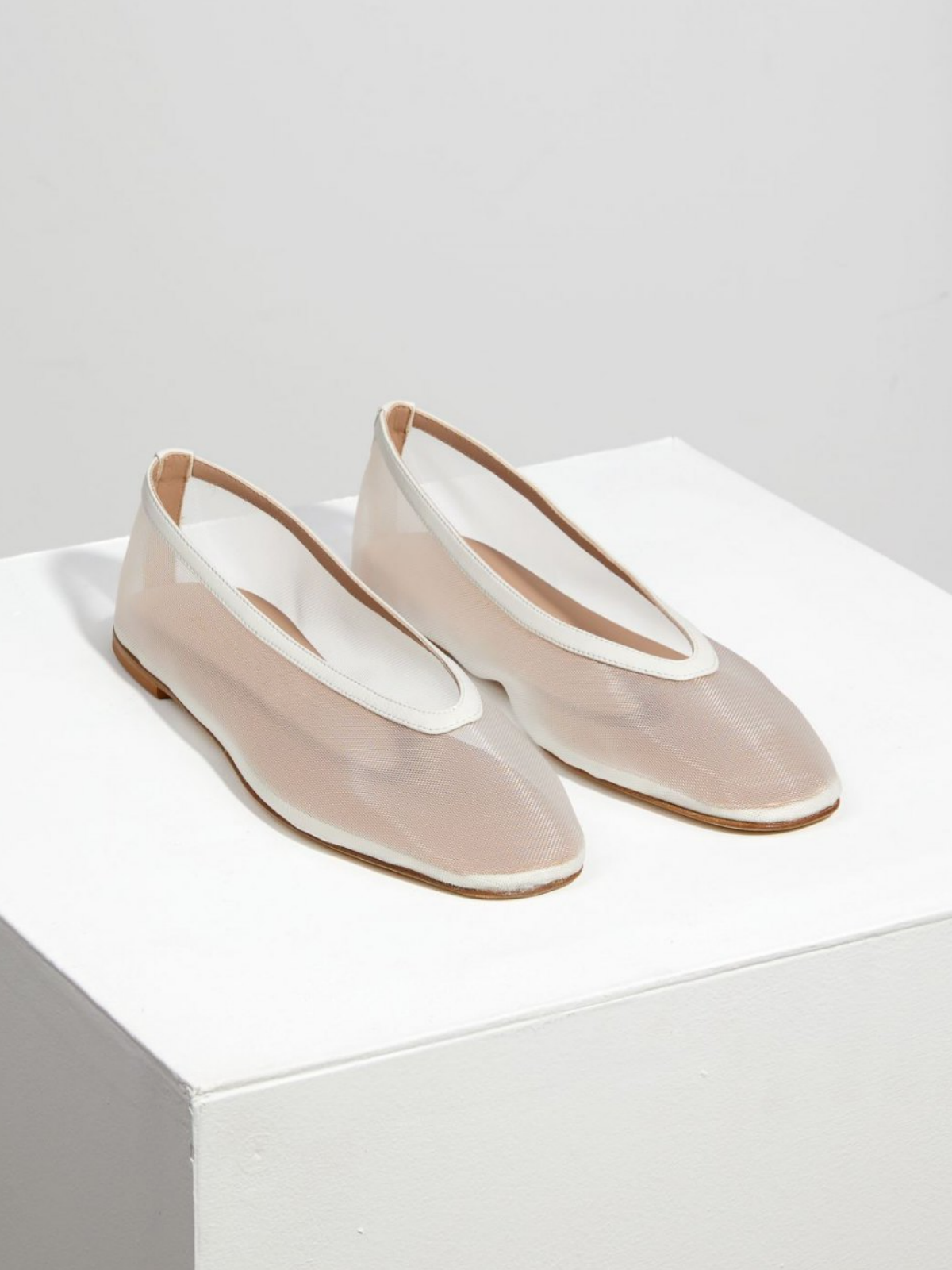 White Mesh Square Toe Slip-On Ballet Flats