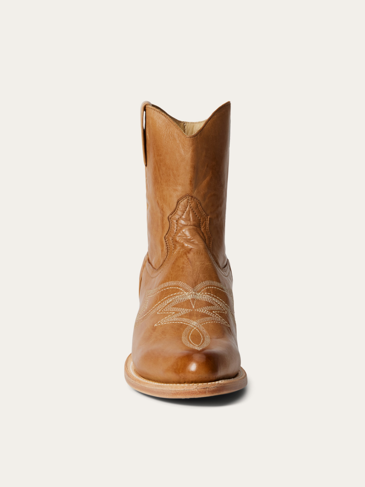 Tan Almond-Toe Full-Zip Embroidery Mid Calf Cowgirl Boots