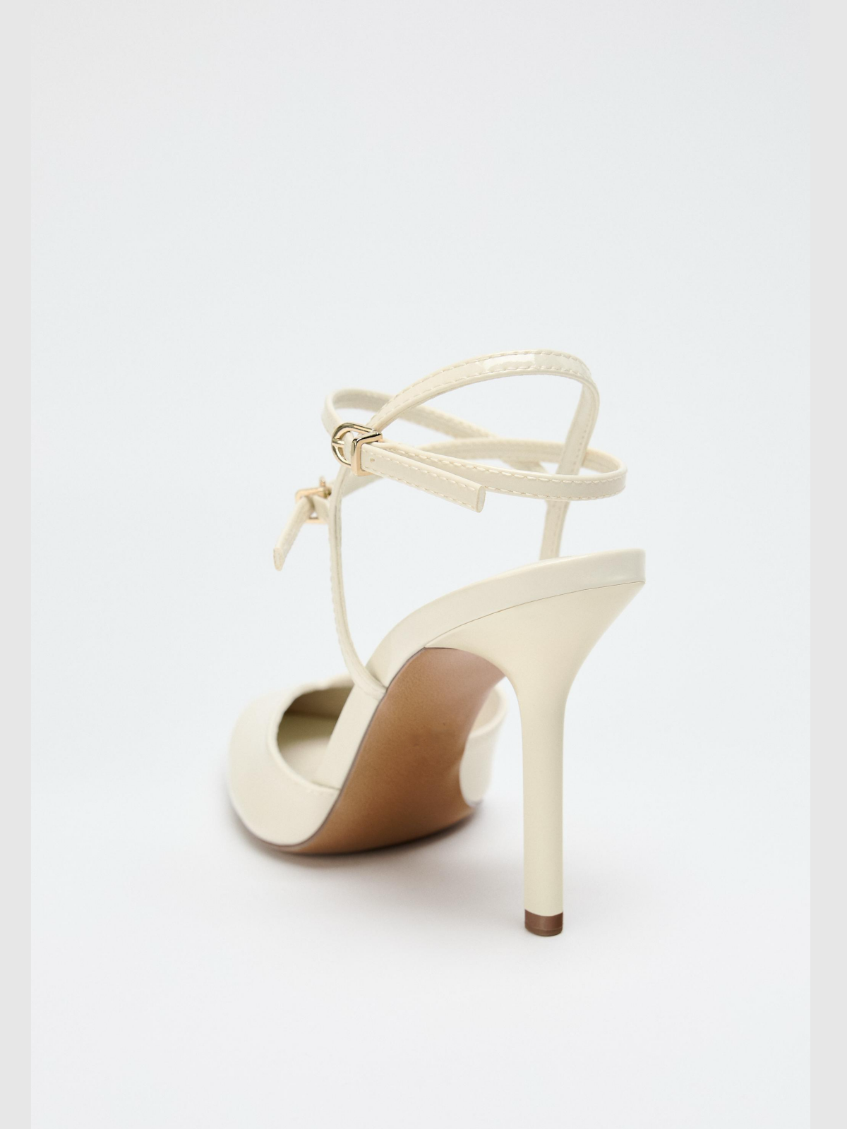 White Patent Pointed-Toe Double Buckle Ankle Strap Slingback Pump High Heels
