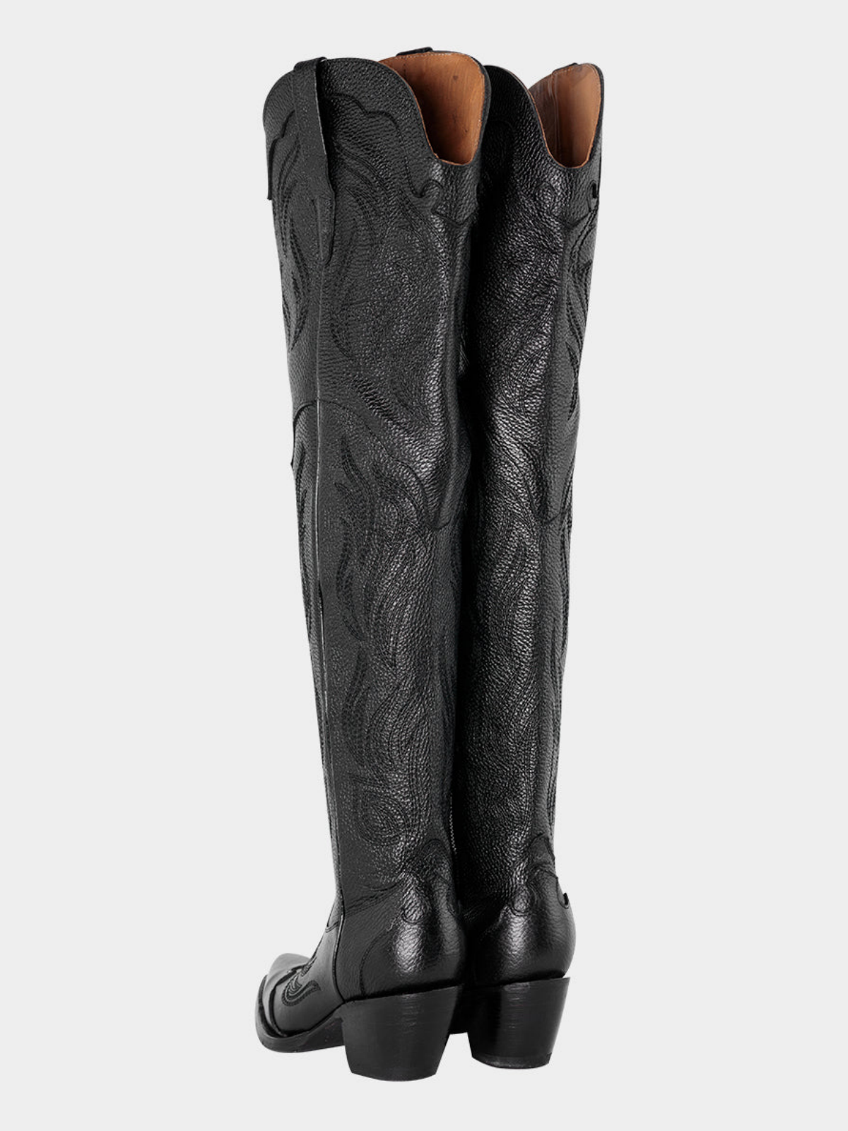 Black Snip-Toe Embroidery Wide Calf Over-The-Knee Western Boots