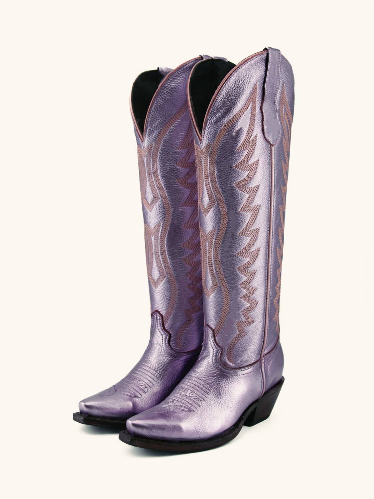 Metallic Purple Embroidery Snip-Toe Wide Calf Western Cowgirl Tall Boots