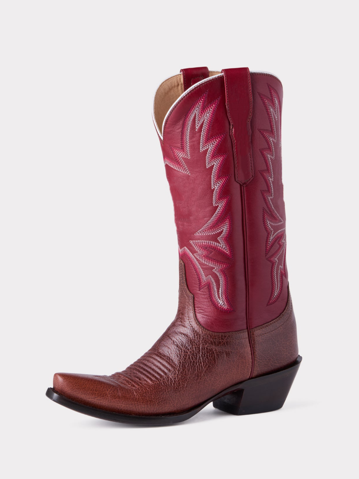 Contrast Chocolate And Red Snip-Toe Embroidery Wide Mid Calf Tall Cowgirl Boots