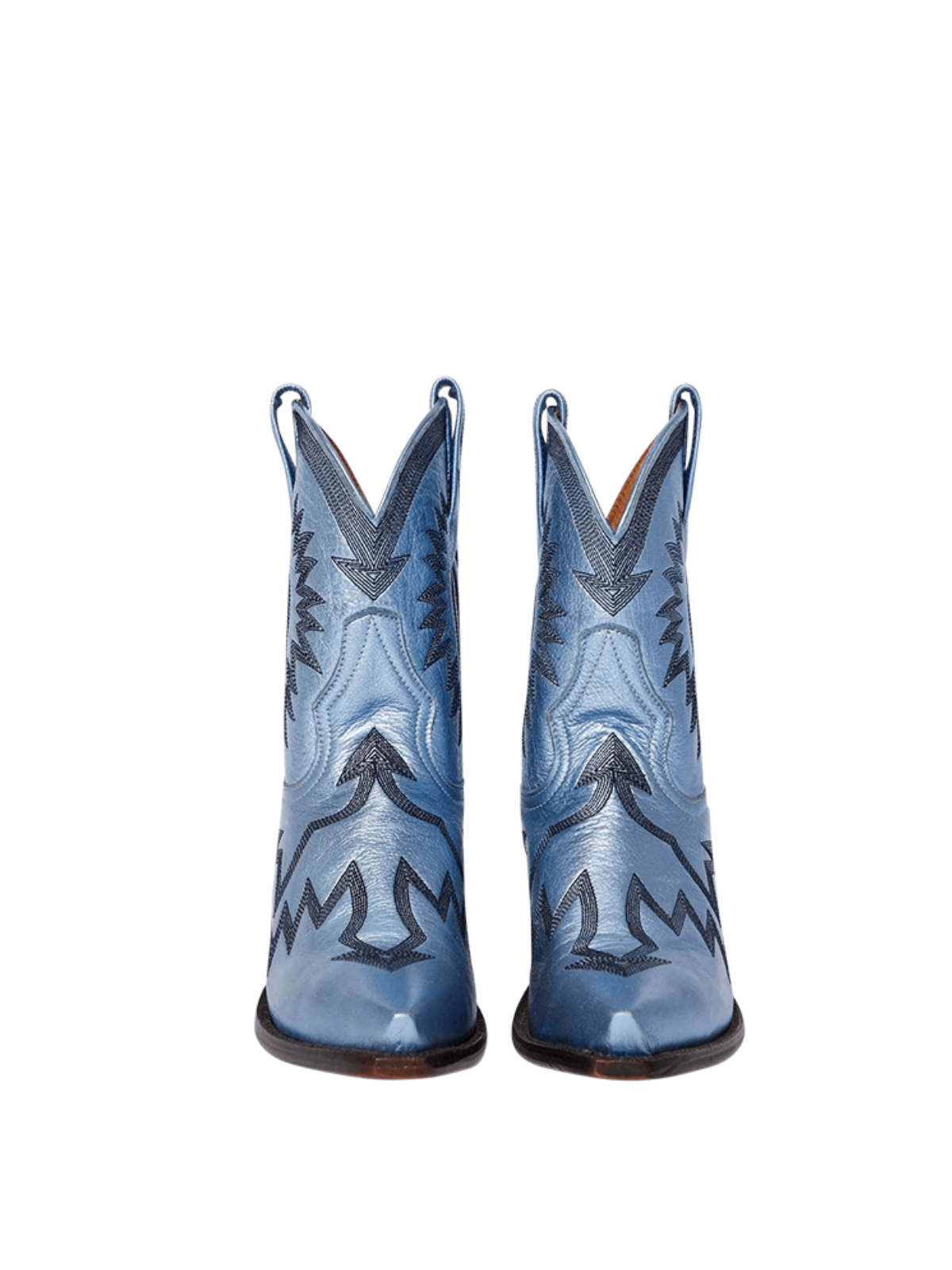 Metallic Embroidery Snip-Toe Wide Mid Calf Cowgirl Boots - Light Blue