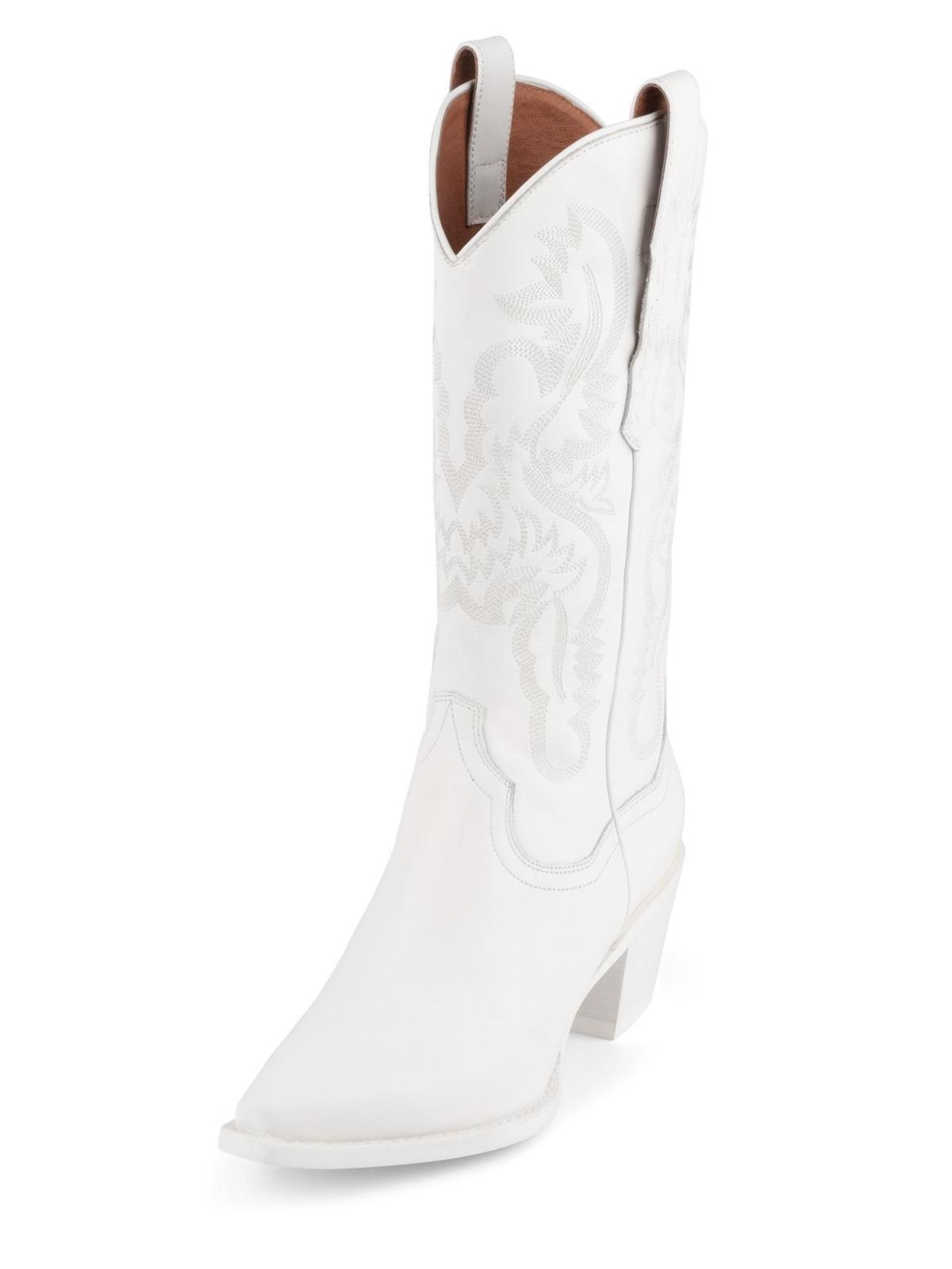 White Snip-Toe Western Embroidery Wide Mid Calf Tall Cowgirl Boots