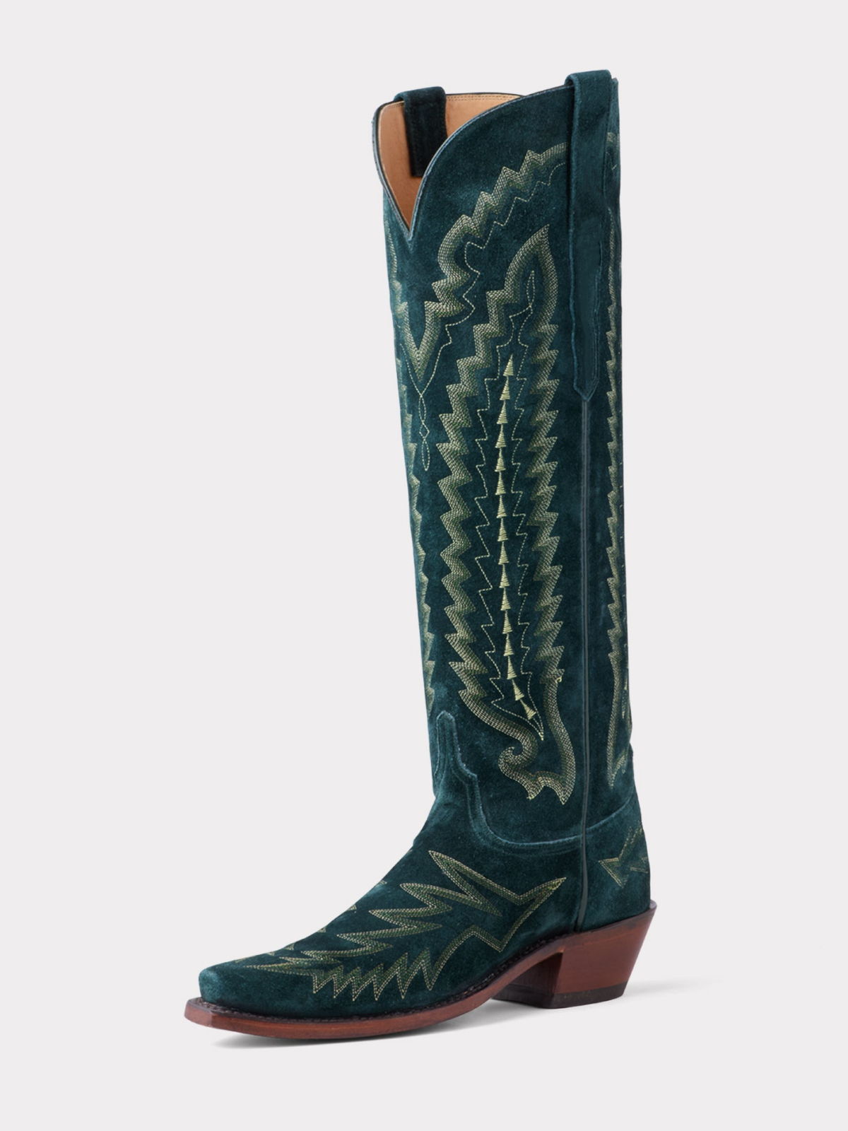 Forest Green Faux Suede Snip-Toe Western Embroidery Wide Calf Tall Knee High Cowgirl Boots