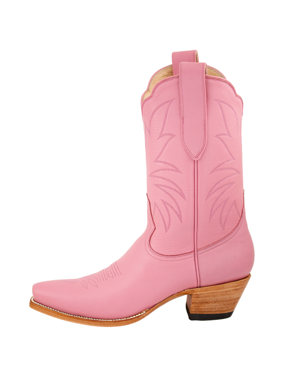 Western Embroidery Snip-Toe Mid Wide Calf Cowgirl Boots - Pink