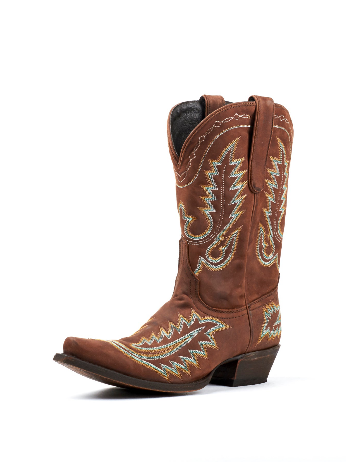 Brown Classic Snip-Toe Embroidery Wide Mid Calf Cowgirl Boots