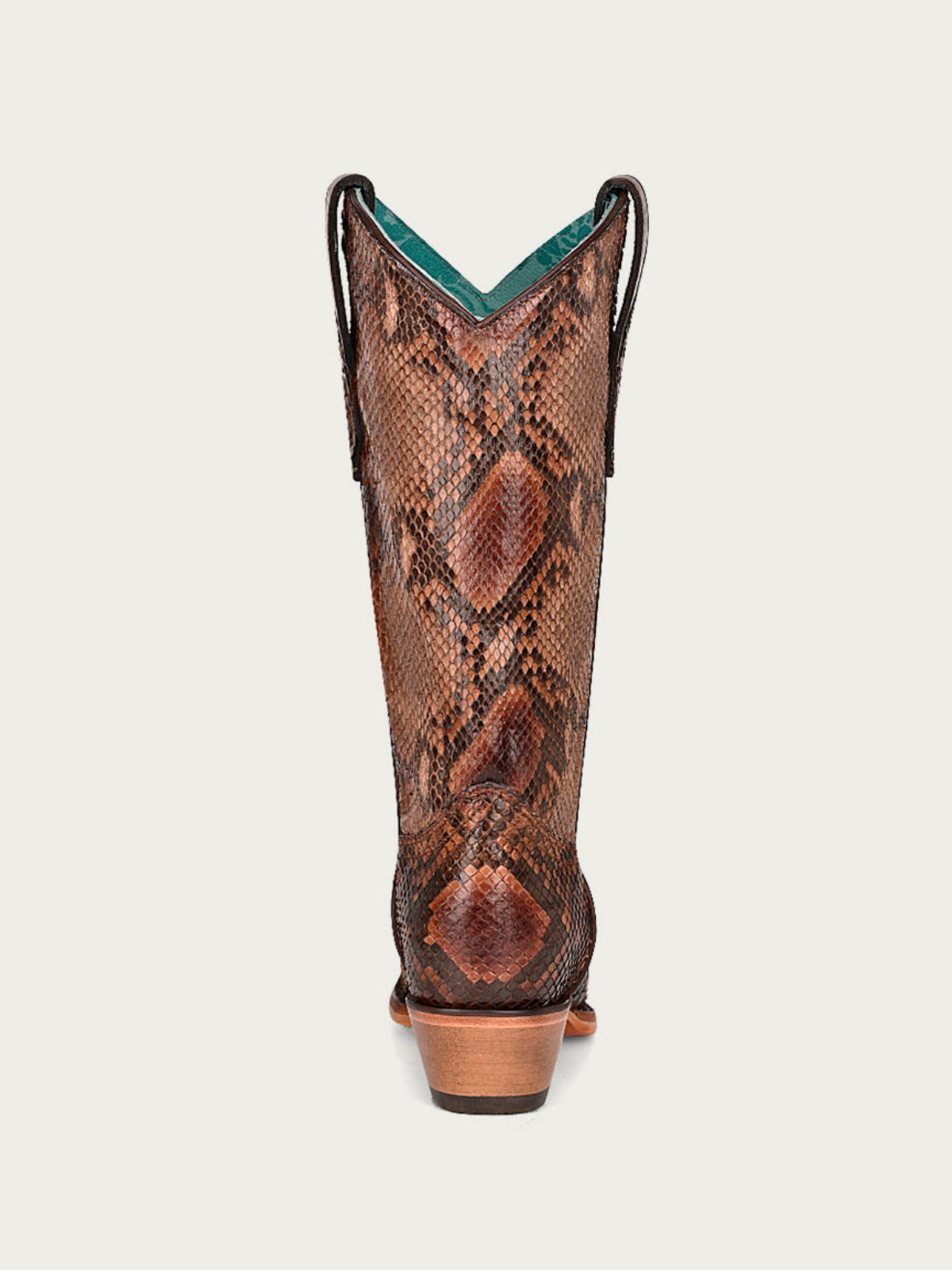 Brown Snakeskin Vegan Leather Snip-Toe Wide Mid Calf Cowgirl Boots