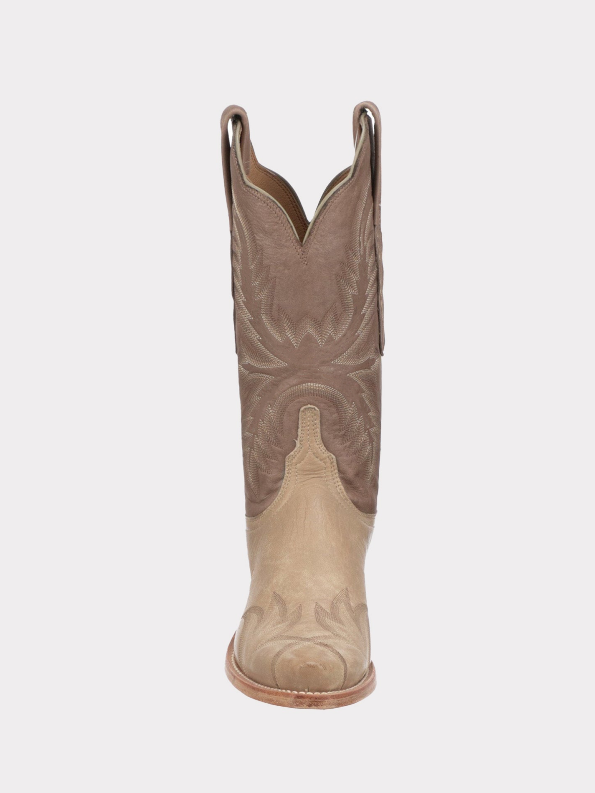 Contrast Tan And Brown Snip-Toe Classic Embroidery Wide Mid Calf Cowgirl Boots