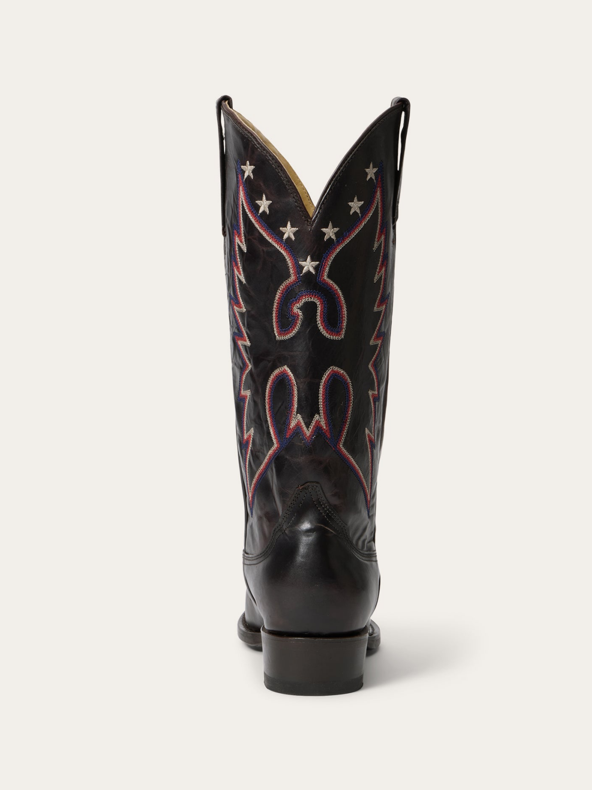 Black Snip-Toe Star Embroidery Wide Mid Calf Tall Wetsern Boots For Women