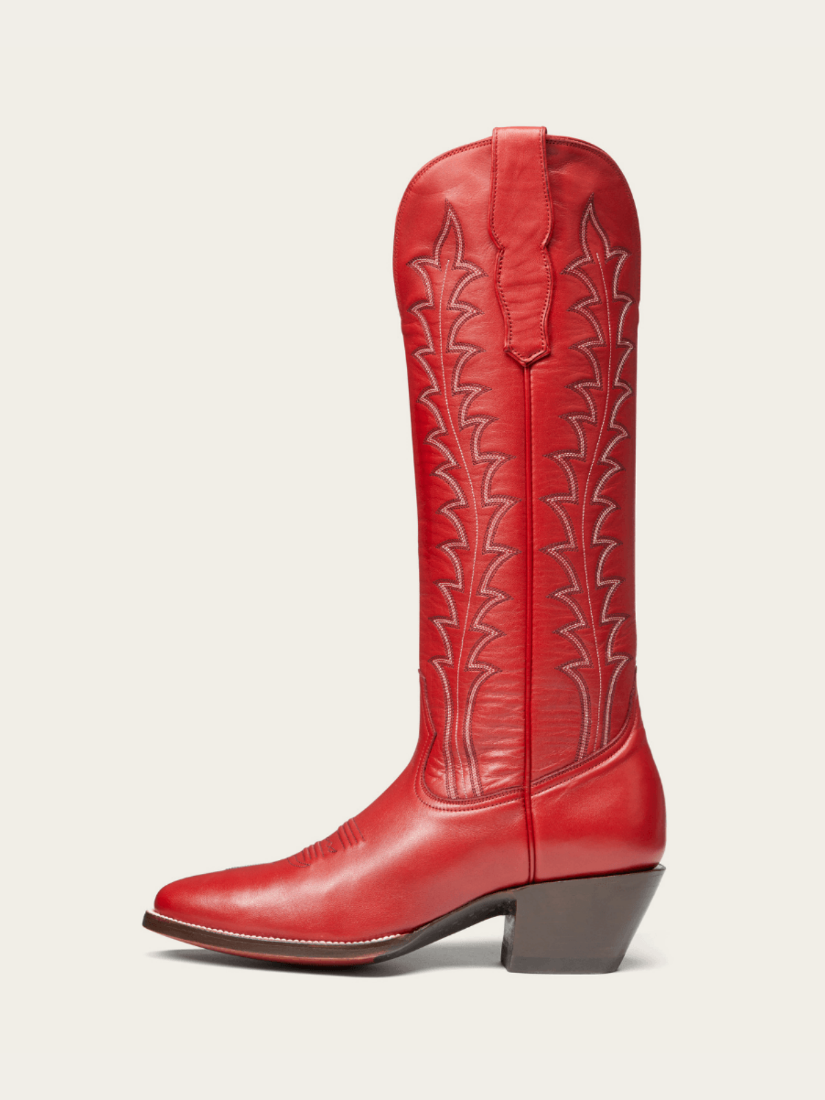 Red Vegan Leather Embroidery Almond-Toe Wide Mid Calf Tall Cowgirl Boots