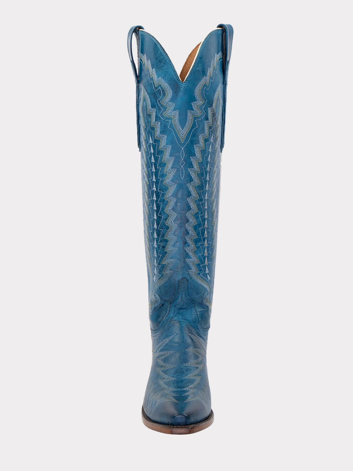 Crinkle Snip-Toe Embroidery Wide Calf Knee High Tall Cowgirl Boots - Blue