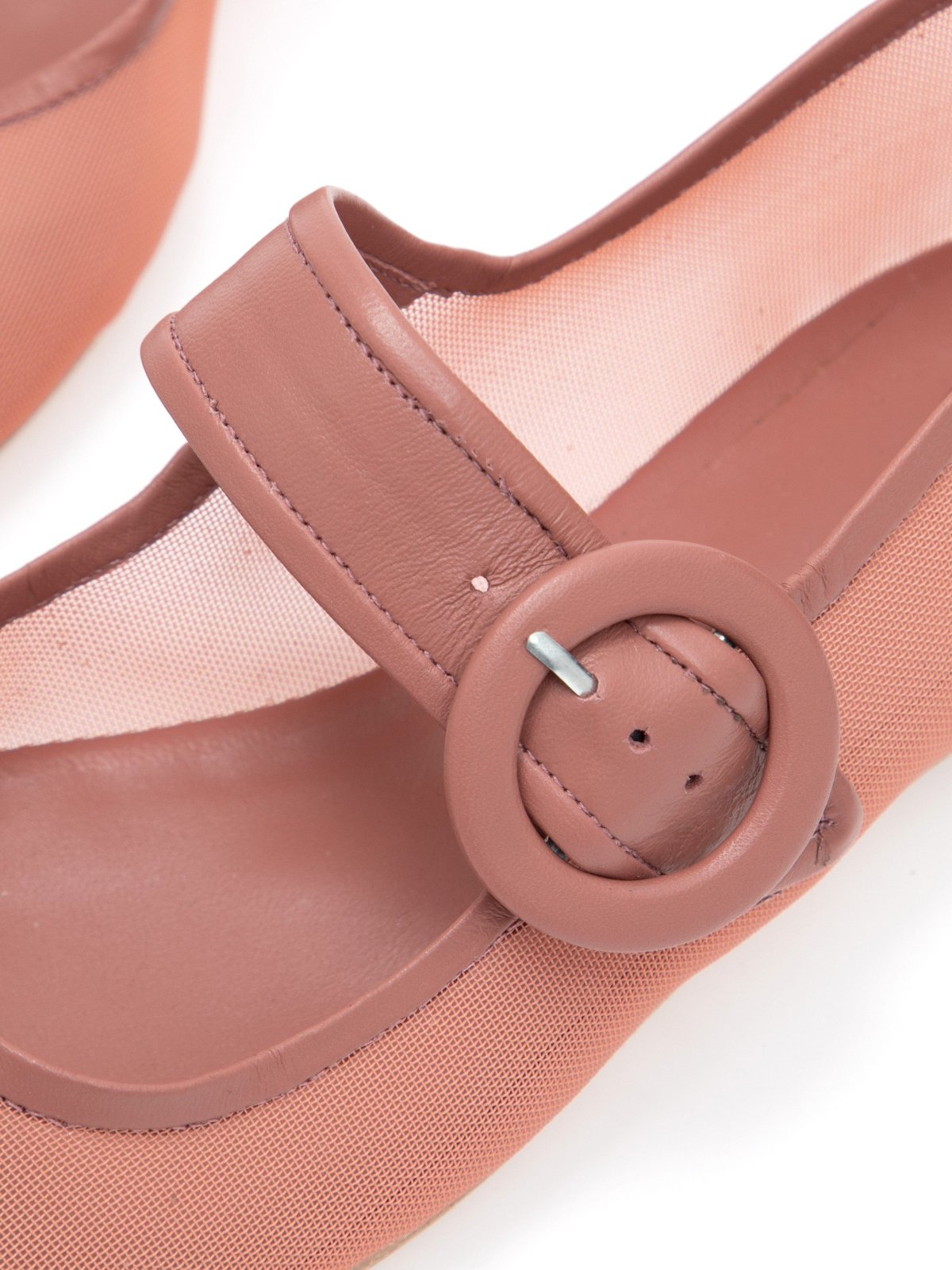 Pale Salmon Mesh Elongated Ballet Flats Mary Janes With Oversized Buckle