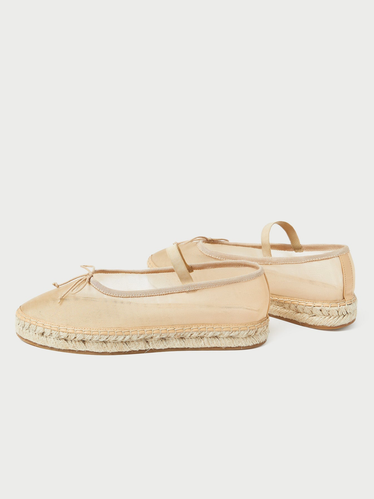 Caramel Almond-Toe Elastic Bridge Strap Mesh Bow Espadrille Ballet Flats