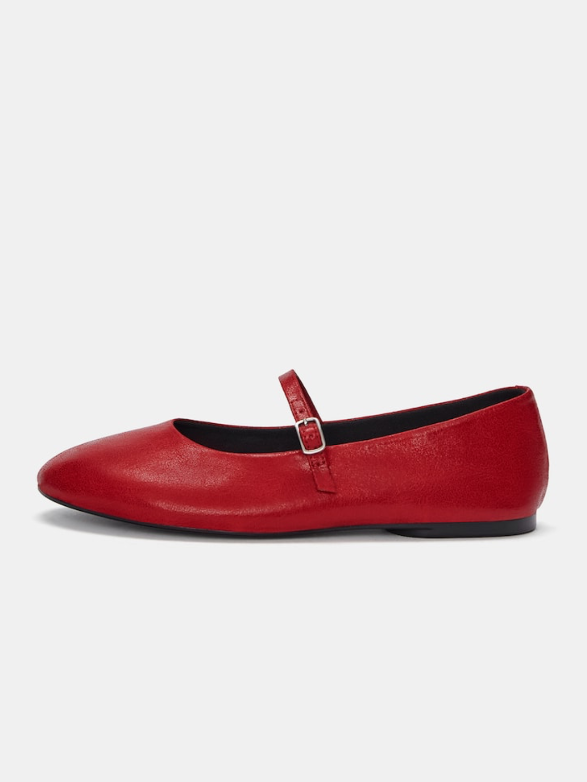 Buckled Detailed Strappy Oval Ballet Flats Mary Janes In Red