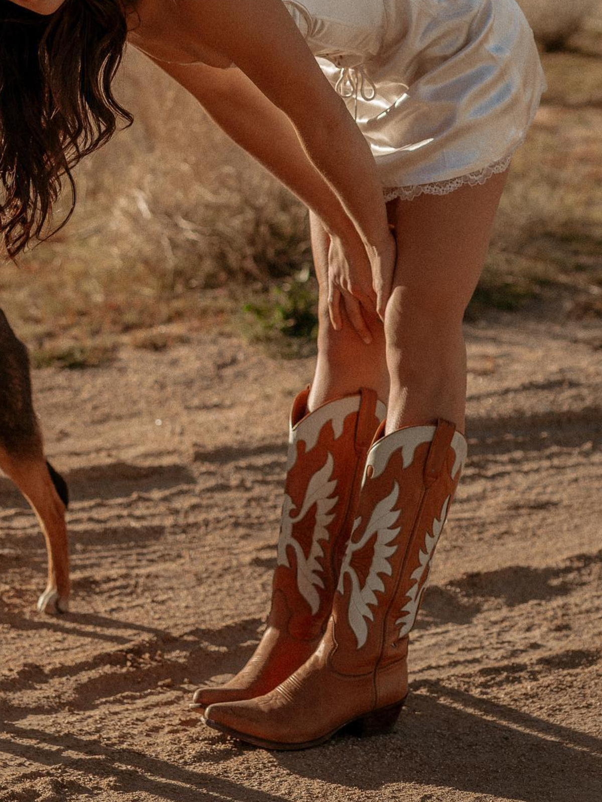 Brown Snip-Toe White Eagle Inlay Wide Mid Calf Tall Cowgirl Boots