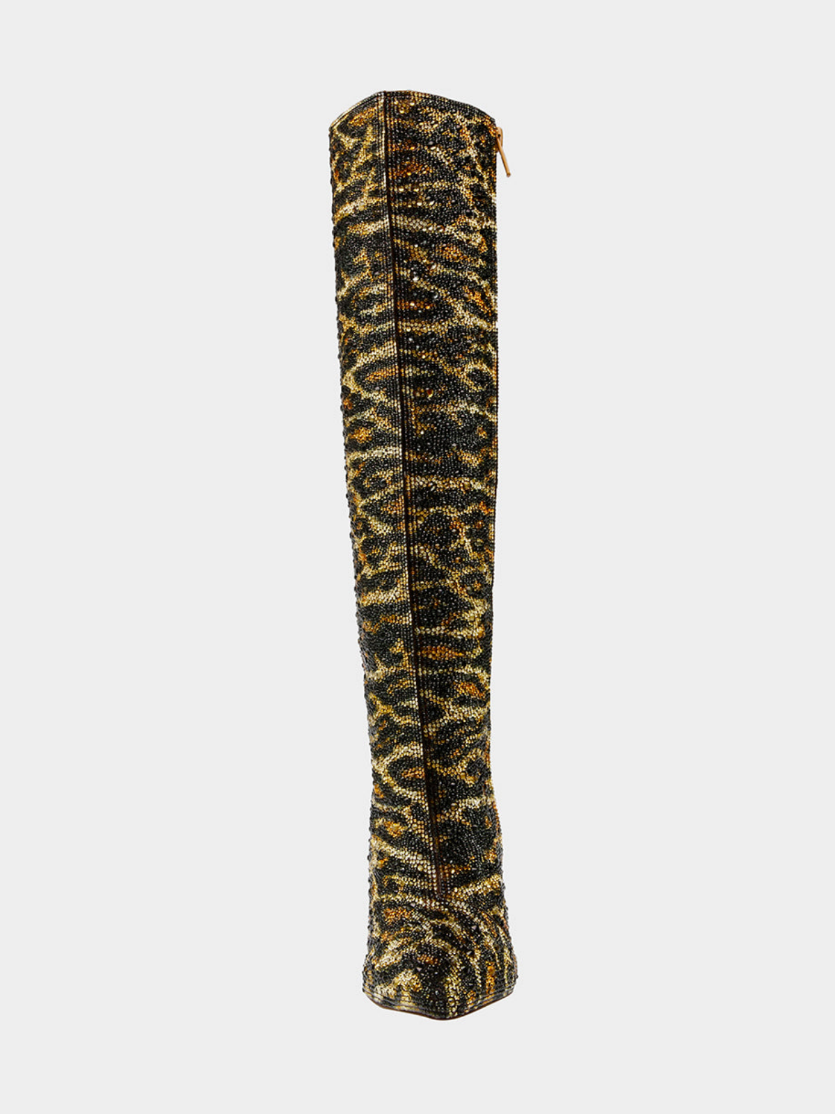 Leopard Pointed-Toe Rhinestone Full-Zip Mid Calf Stiletto Boots