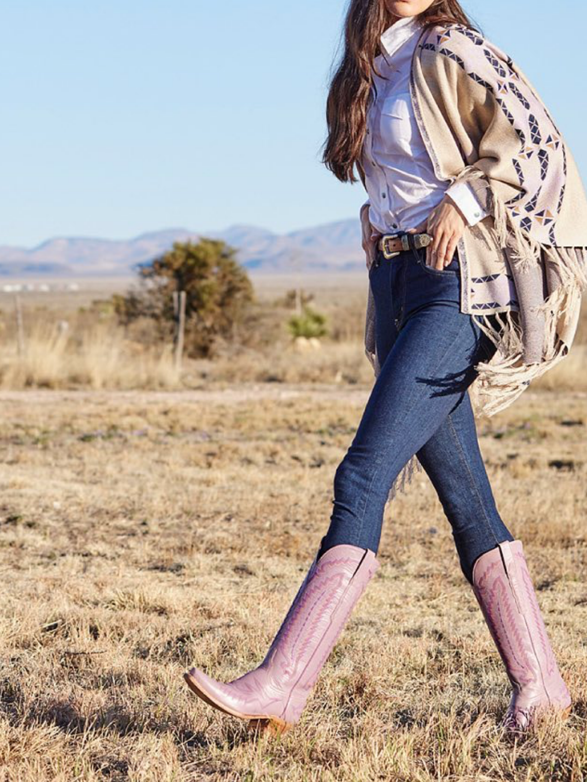 Snip-Toe Embroidery Wide Calf Knee High Tall Cowgirl Boots - Lilac Purple