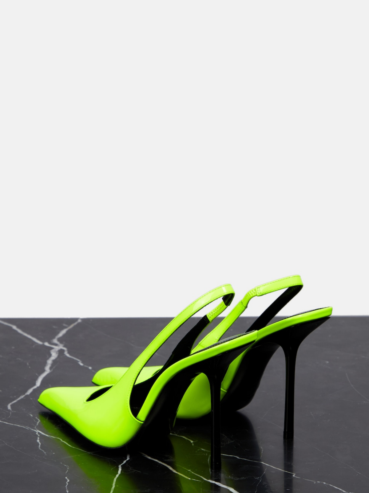 Patent Chartreuse Green Pointy Slingback Stiletto Pumps with Buckled Strap