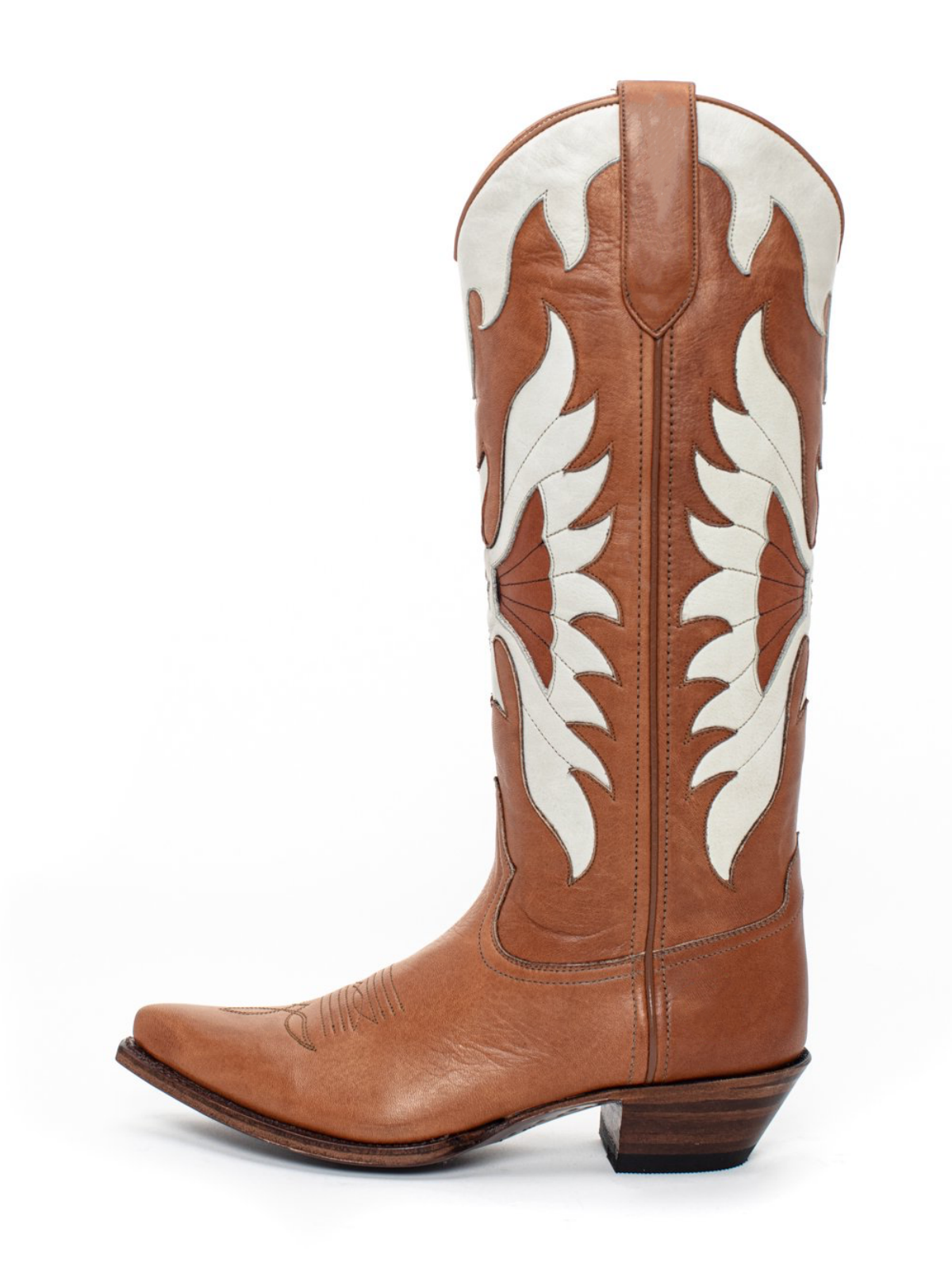 Brown Snip-Toe White Eagle Inlay Wide Mid Calf Tall Cowgirl Boots