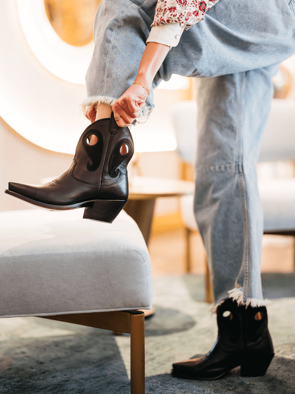 Contrast Black Vegan Leather And Faux Suede Cutout Snip-Toe Cowgirl Ankle Booties