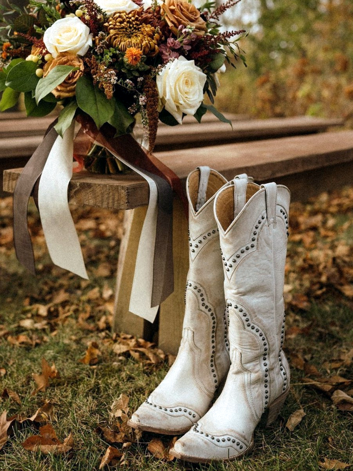 White Distressed Stitch Studded Snip-Toe Wide Mid Calf Cowgirl Tall Boots