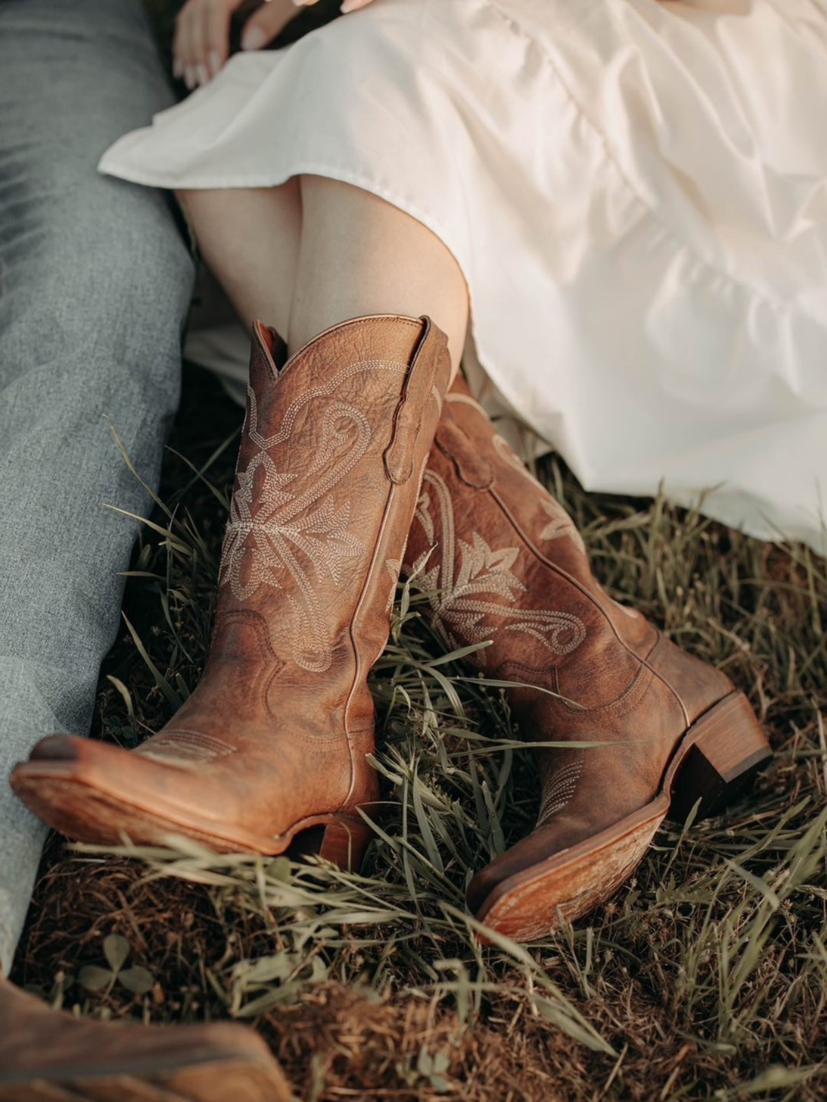 Distressed Brown Square-Toe Wide Mid Calf Tall Western Boots