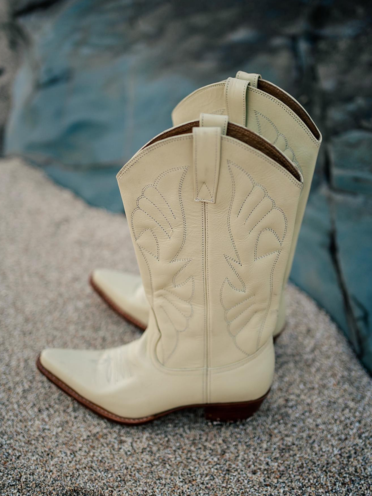 Ivory Vegan Leather Padded Embroidery Snip-Toe Wide Mid Calf Tall Western Boots