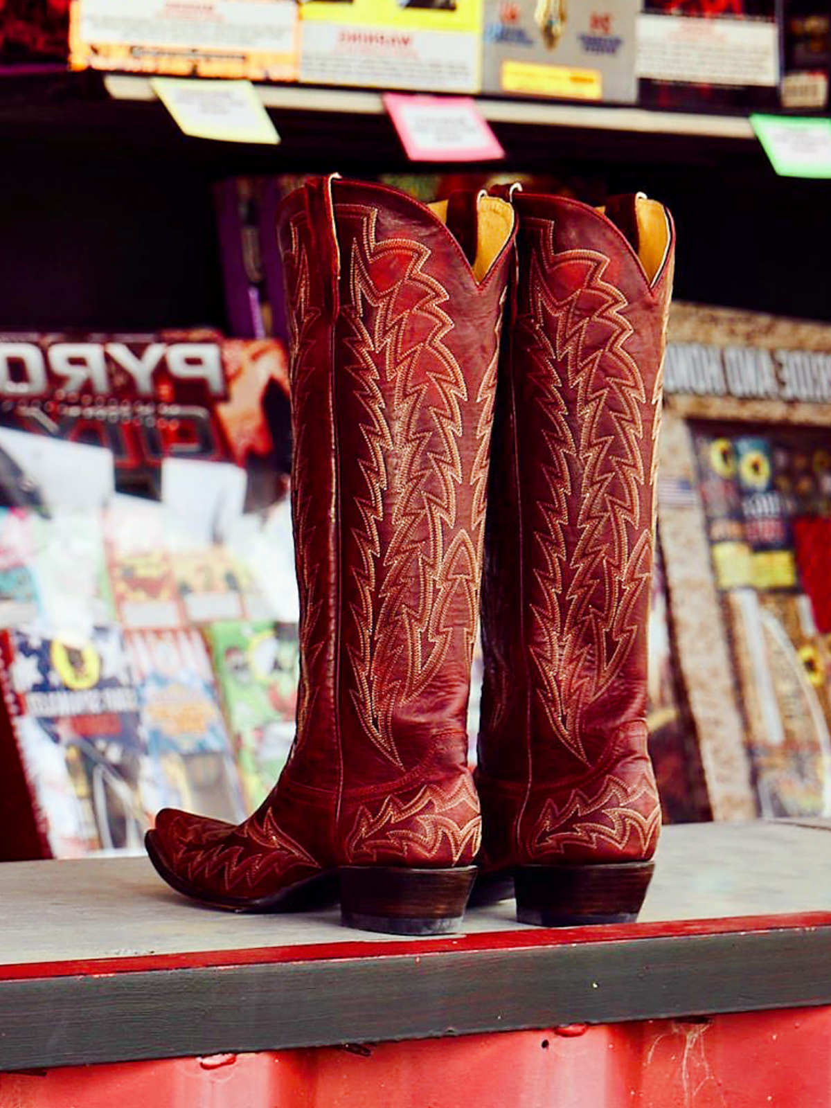 Burgundy Red Leaf Embroidery Wide Calf Knee High Tall Boots