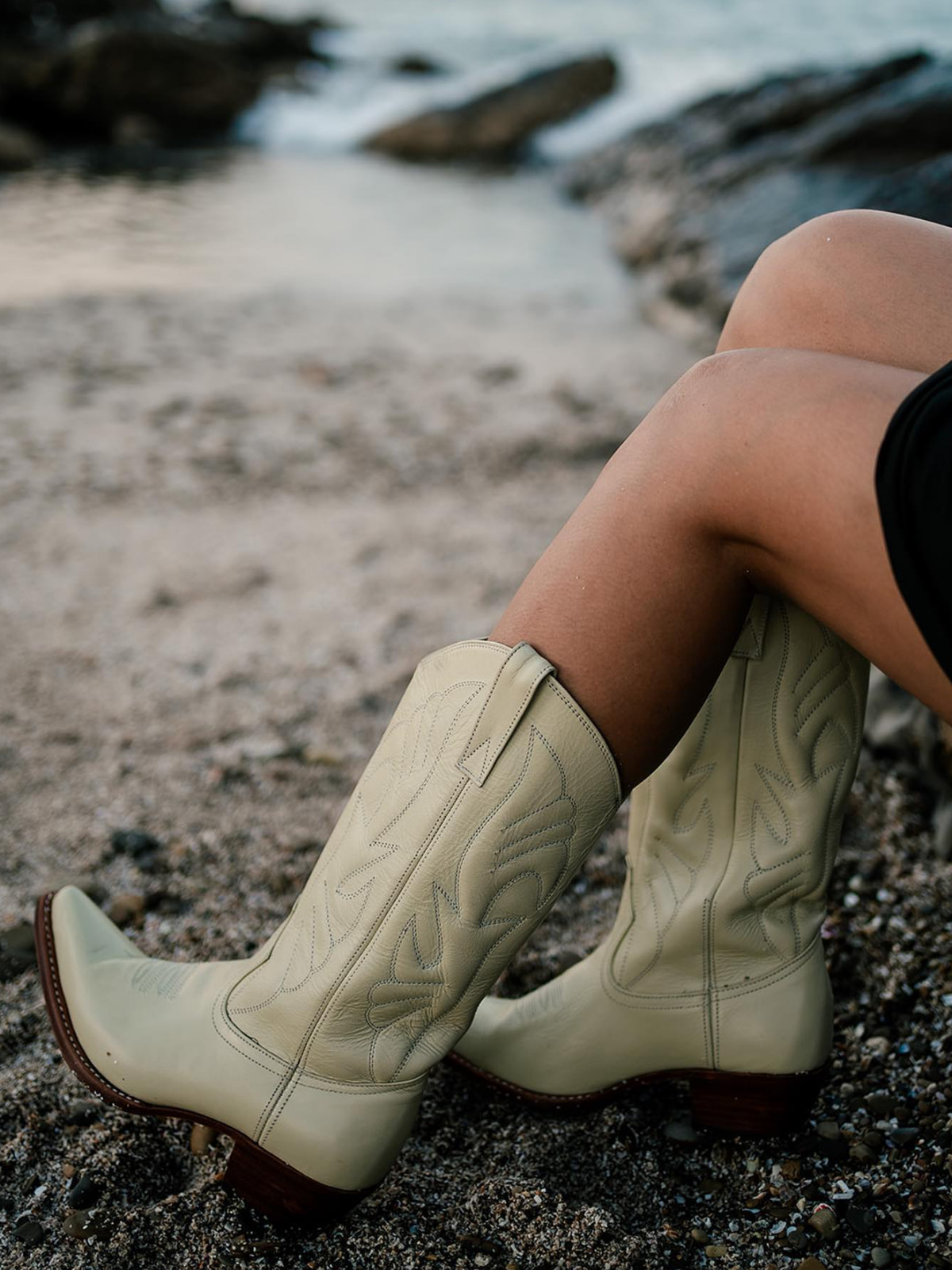 Ivory Vegan Leather Padded Embroidery Snip-Toe Wide Mid Calf Tall Western Boots