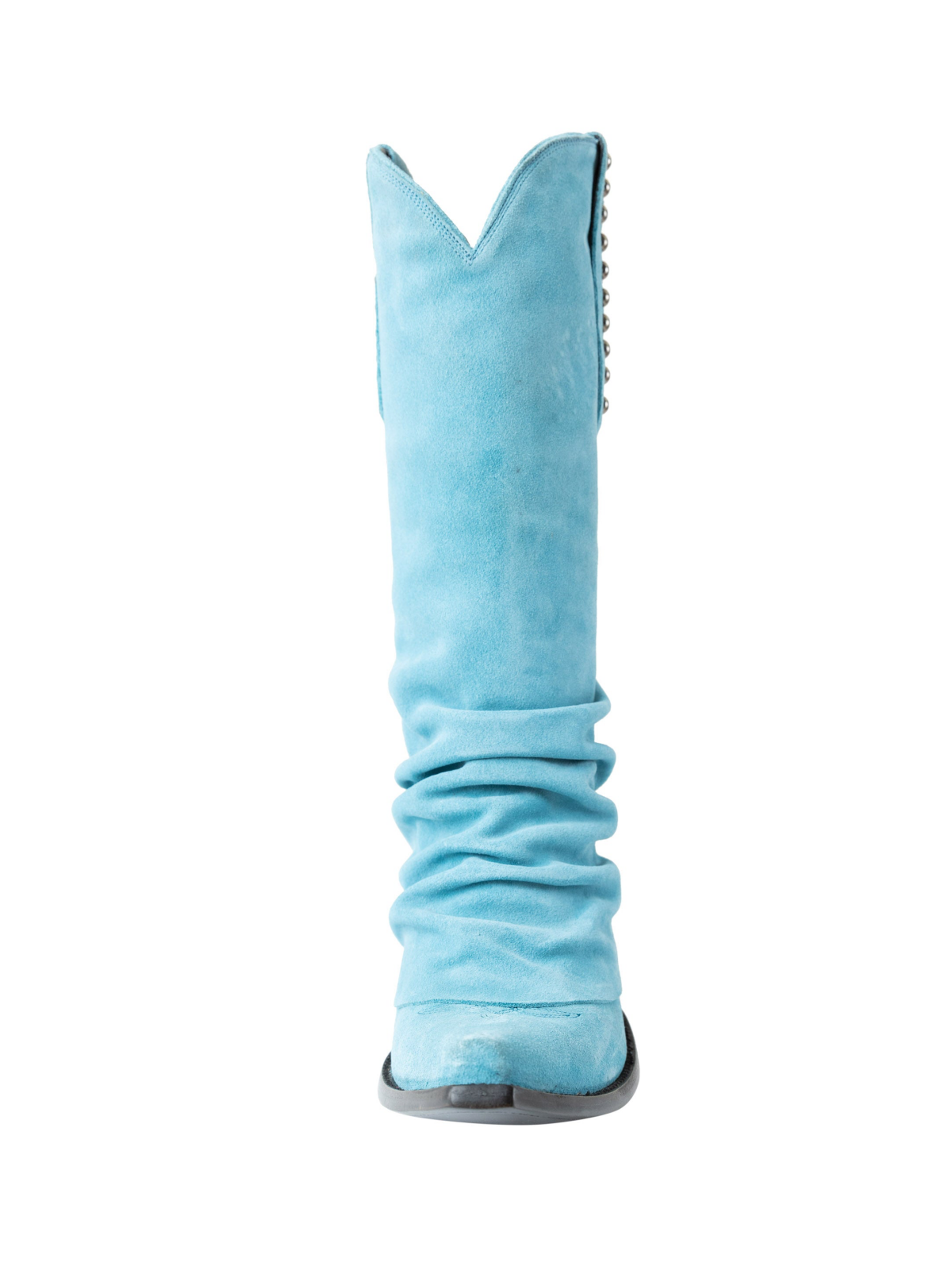 Blue Faux Suede Snip-Toe Studded Tall Wide Mid Calf Fold-Over Slouch Cowgirl Boots