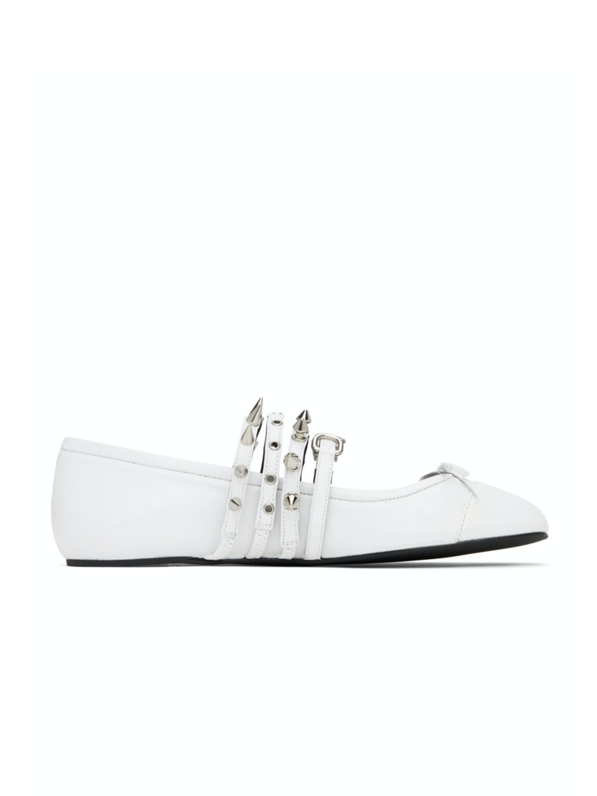 White Bow Spike Strappy Square-Toe Ballet Flats Mary Janes