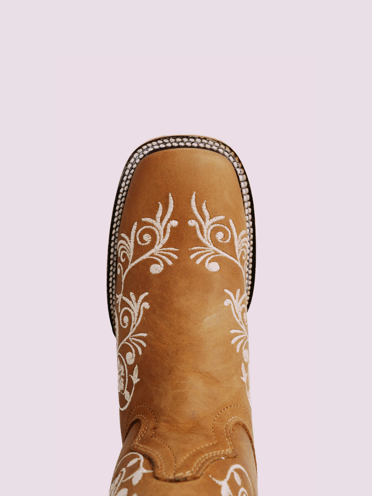 Caramel Square-Toe Floral Embroidery Wide Mid Calf Cowgirl Boots