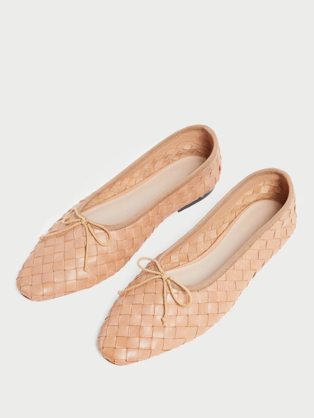 Honey Almond-Toe Bow Woven Ballet Flats