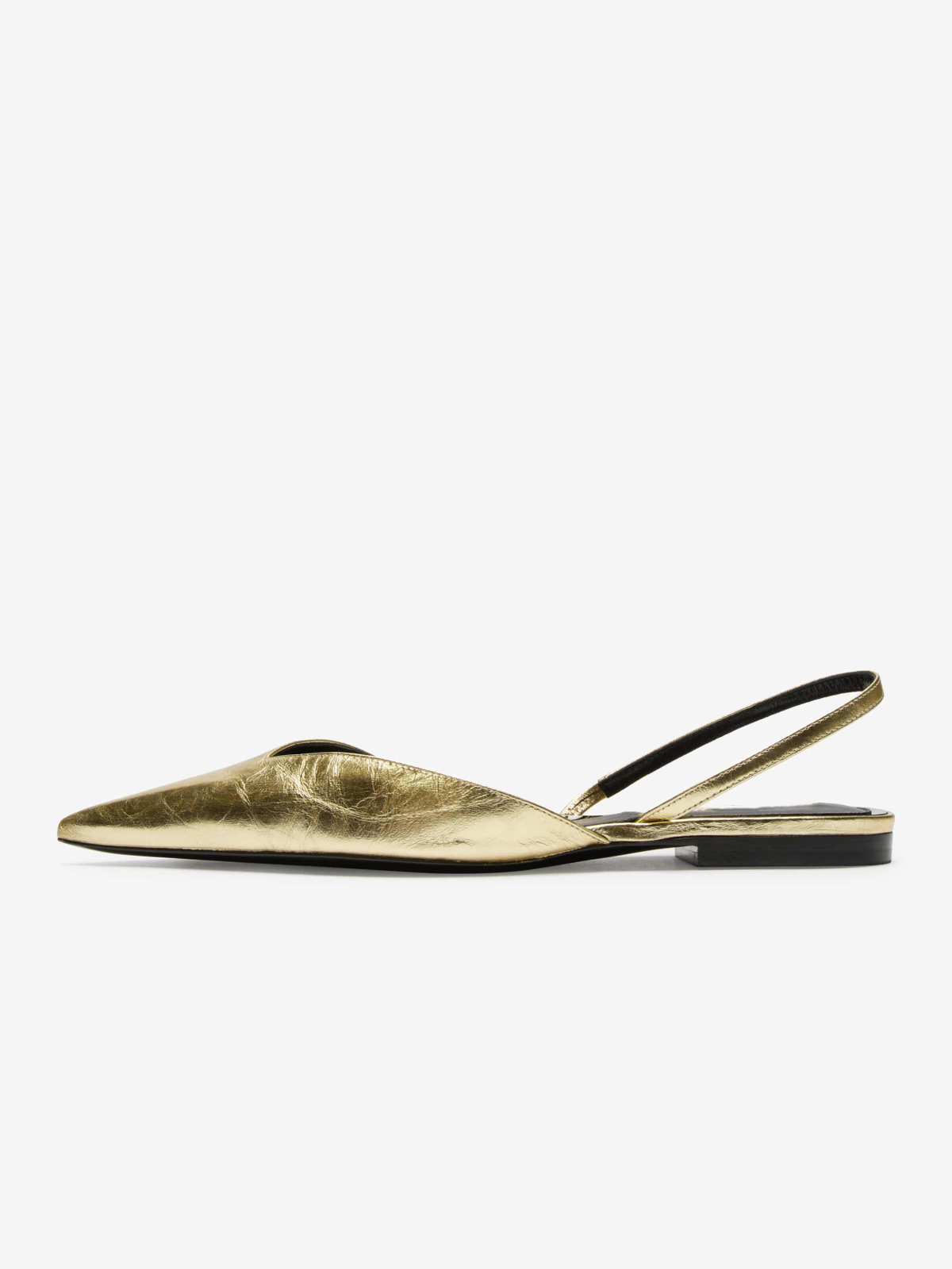 Metallic Gold Crinkle Pointy Comfy Slingback Flats