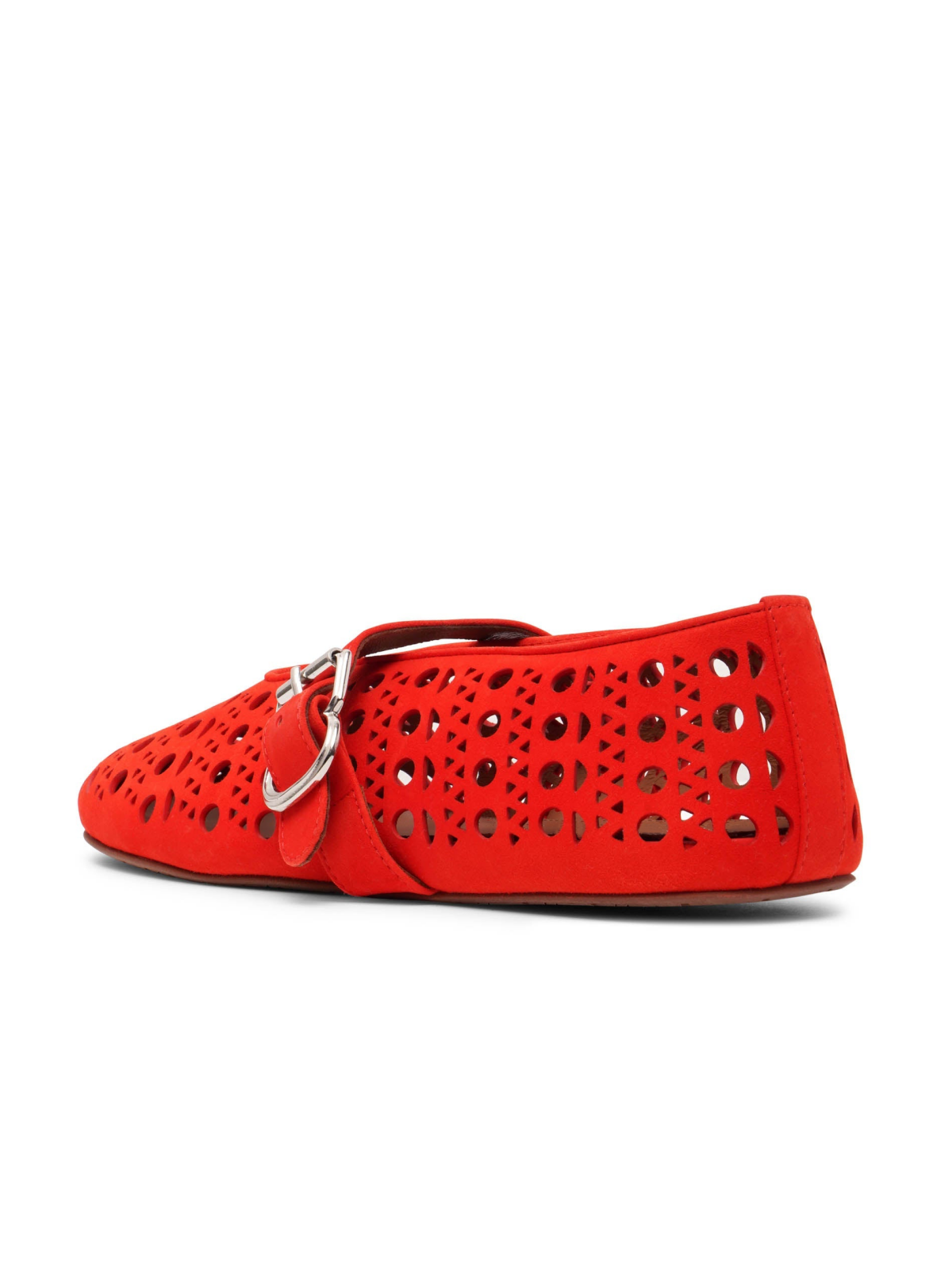 Red Ballet Flats Mary Janes With Perforations And Buckled Strap