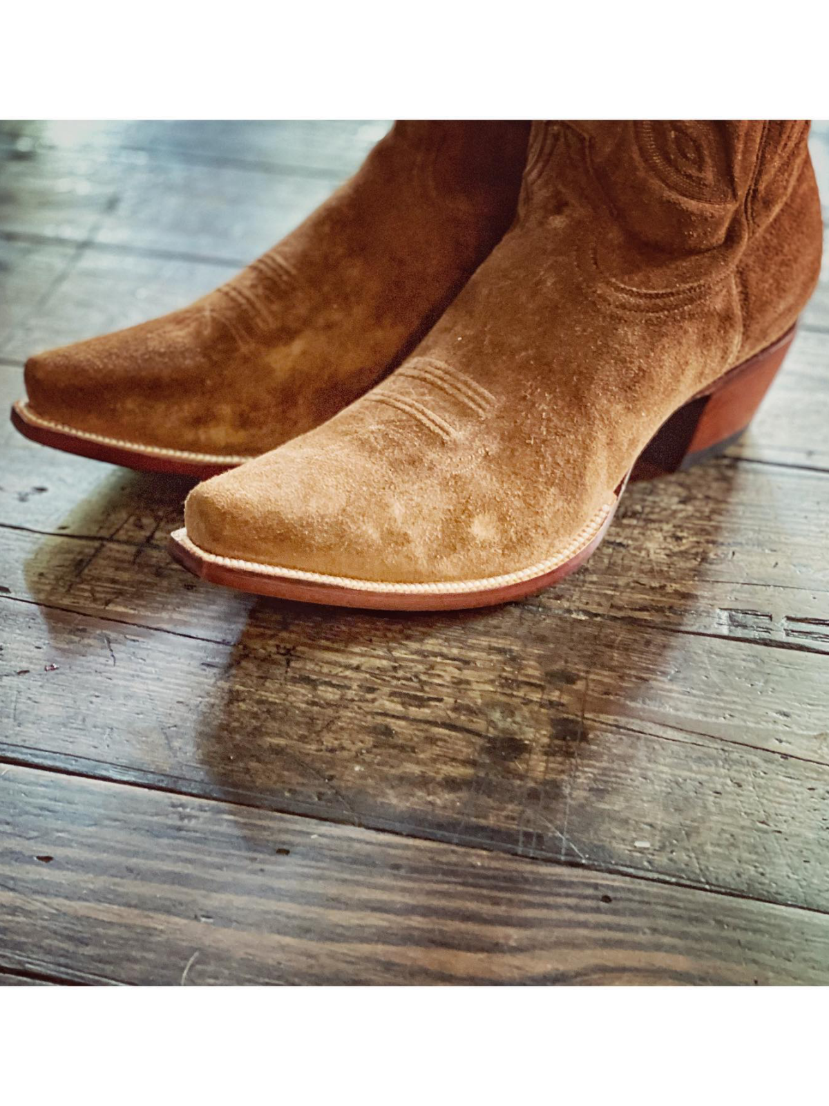 Brown Faux Suede Eagle And Heart Embroidery Snip-Toe Wide Mid Calf Tall Cowgirl Boots