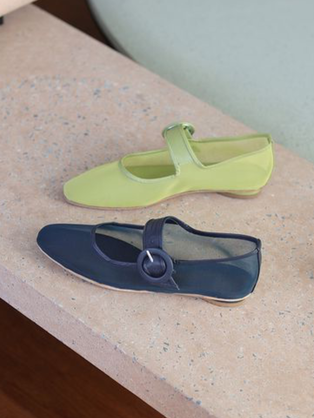 Lime Green Mesh Elongated Ballet Flats Mary Janes With Big Buckle Fuchsia Boots Lime Green Mesh Elongated Ballet Flats Mary Janes With Big Buckle Fuchsia Boots