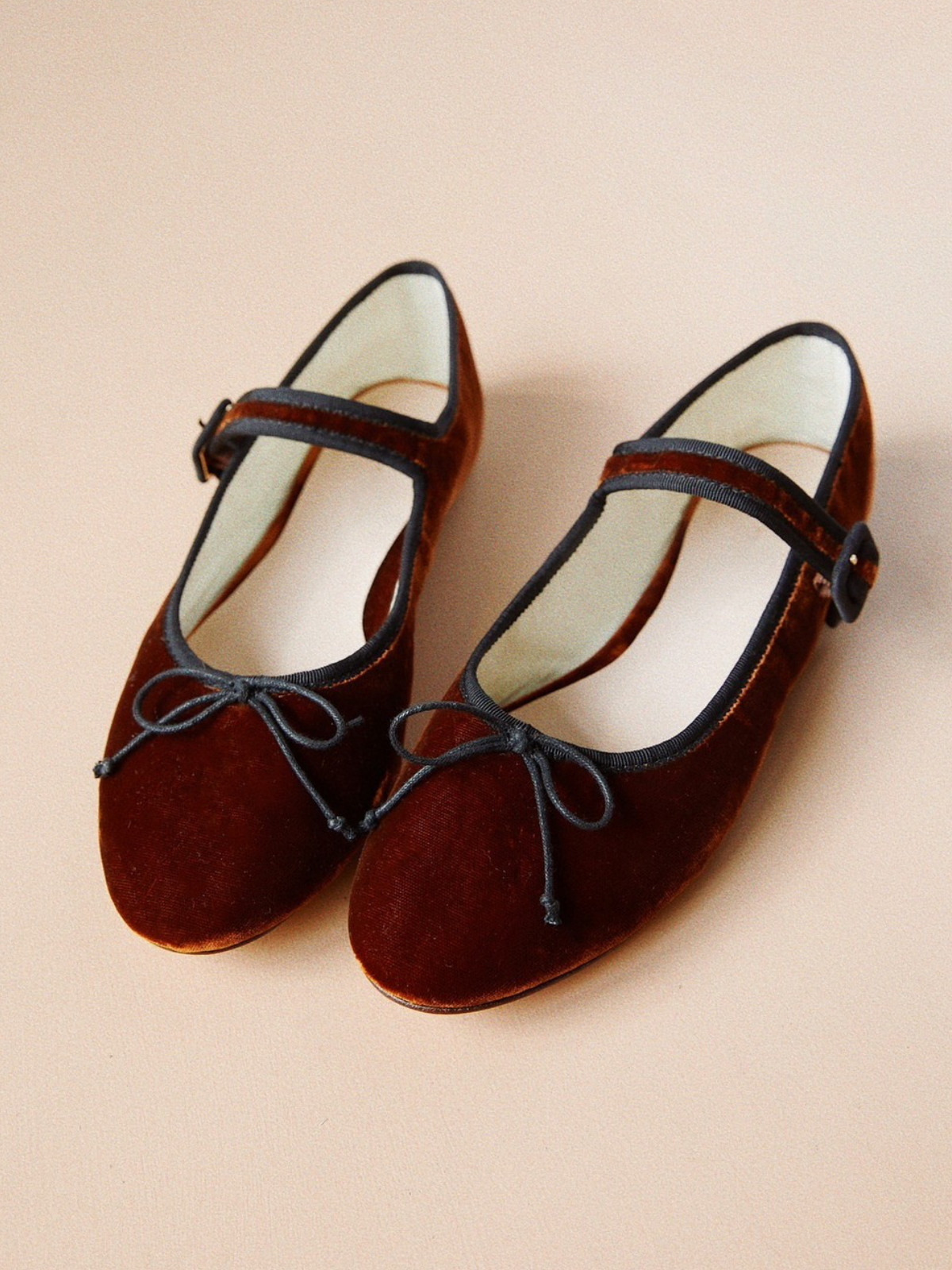 Sienna Velvet Almond-Toe Elastic Bridge Strap Bow Mary Janes Ballet Flats