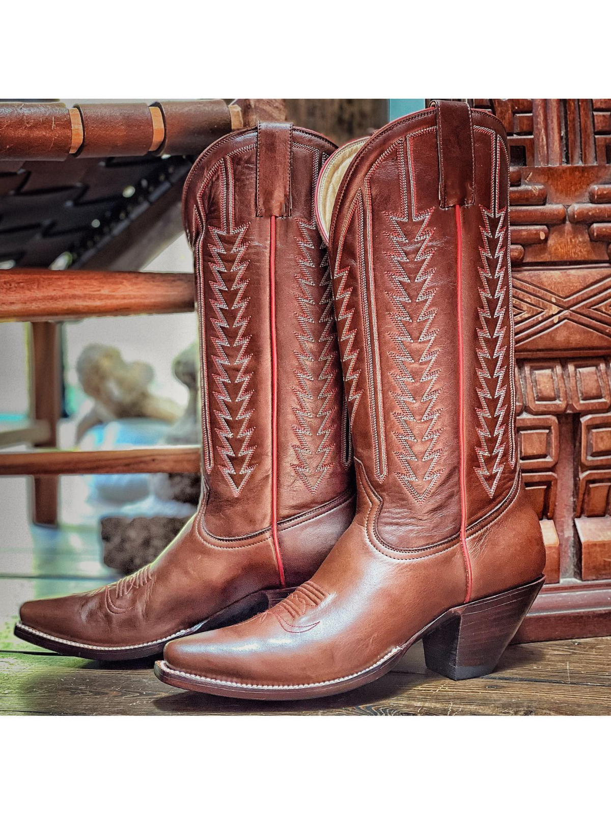 Brown Embroidery Snip-Toe Tall Wide Mid Calf Western Boots For Women