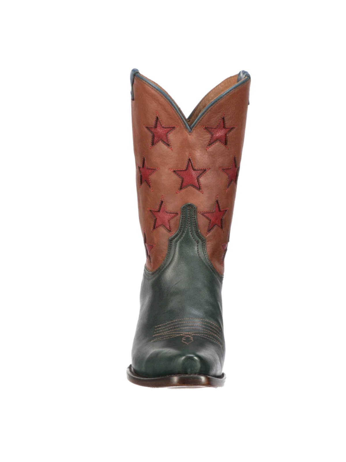 Star Inlays Snip-Toe Wide Mid Calf Western Boots For Women - Contrast Green And Tan