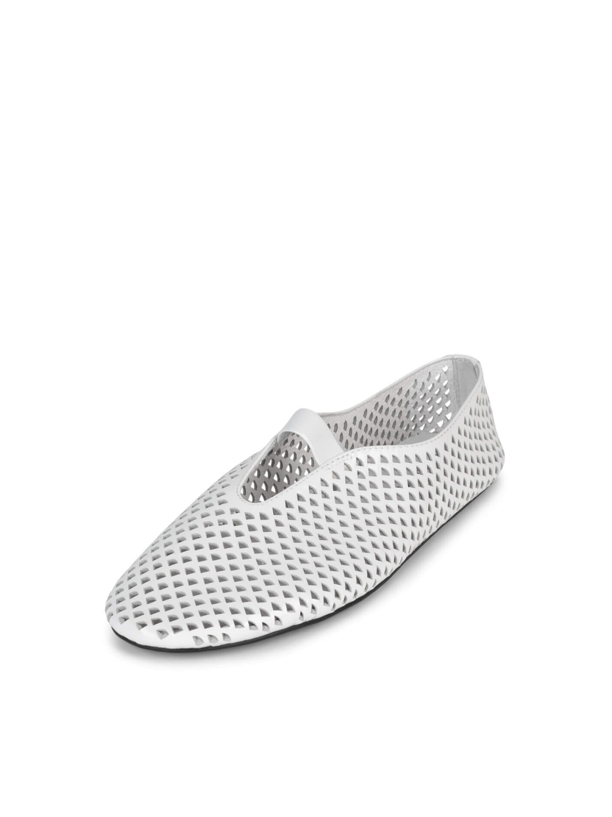 White Patent Punch Out Ballet Flats With Mary Janes Strap