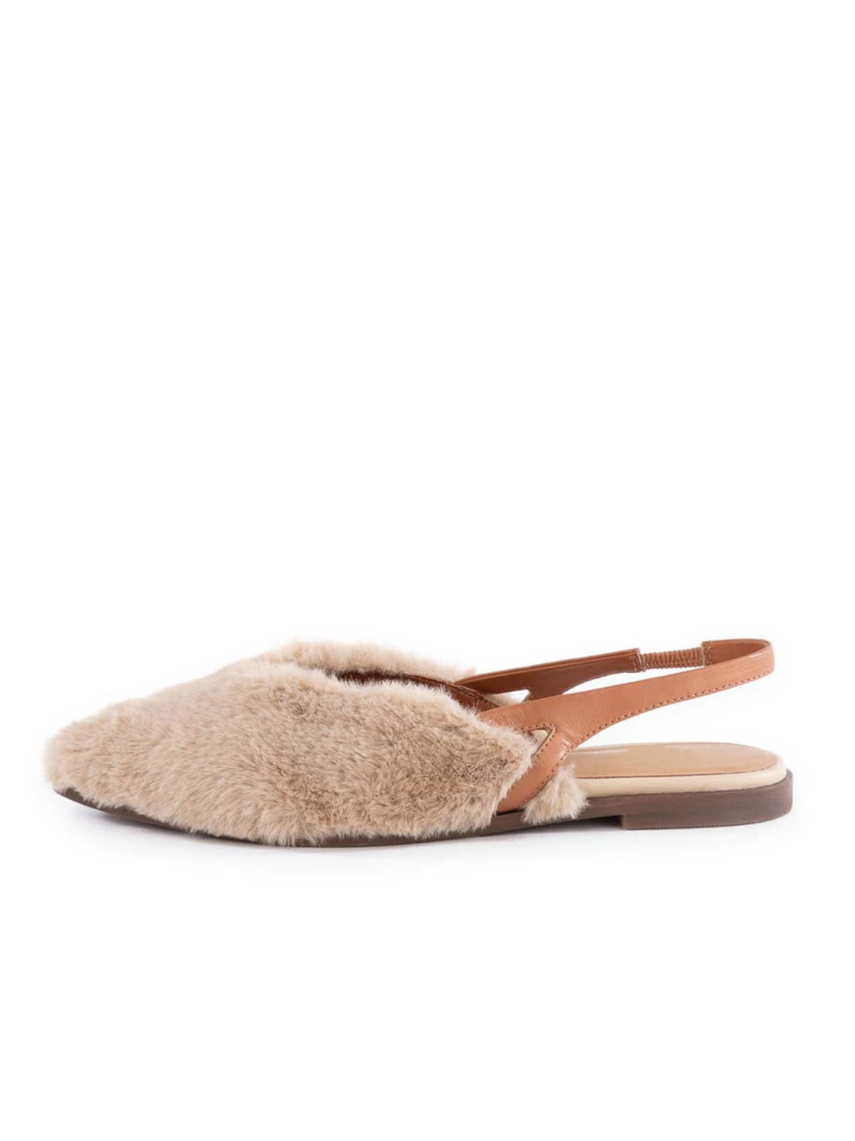 Bone Fluffy Pointed-Toe Slip-On Slingback Flats