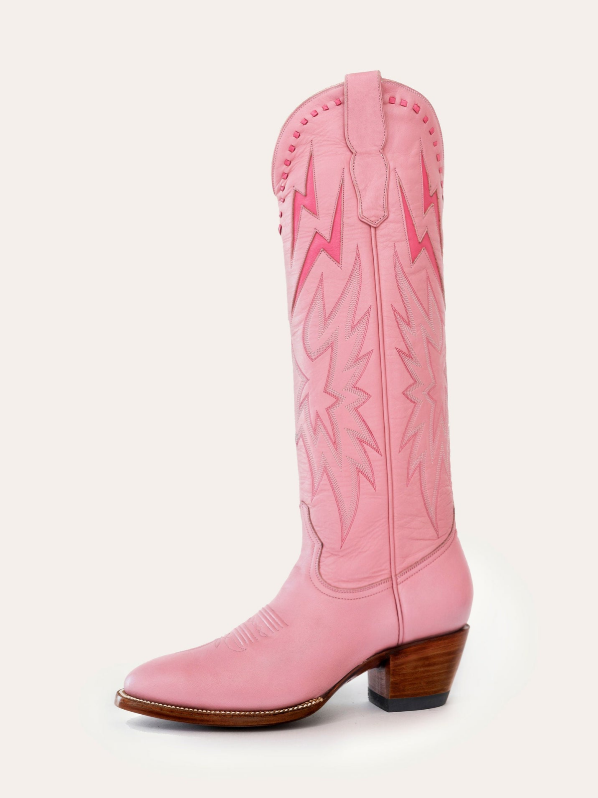 Fuchsia Lightning Inlay Stitch Embroidery Almond-Toe Wide Mid Calf Tall Cowgirl Boots - Pink