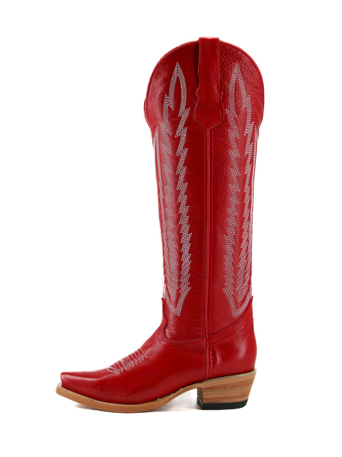Red Snip-Toe Half-Zip Western Embroidery Knee High Cowgirl Boots