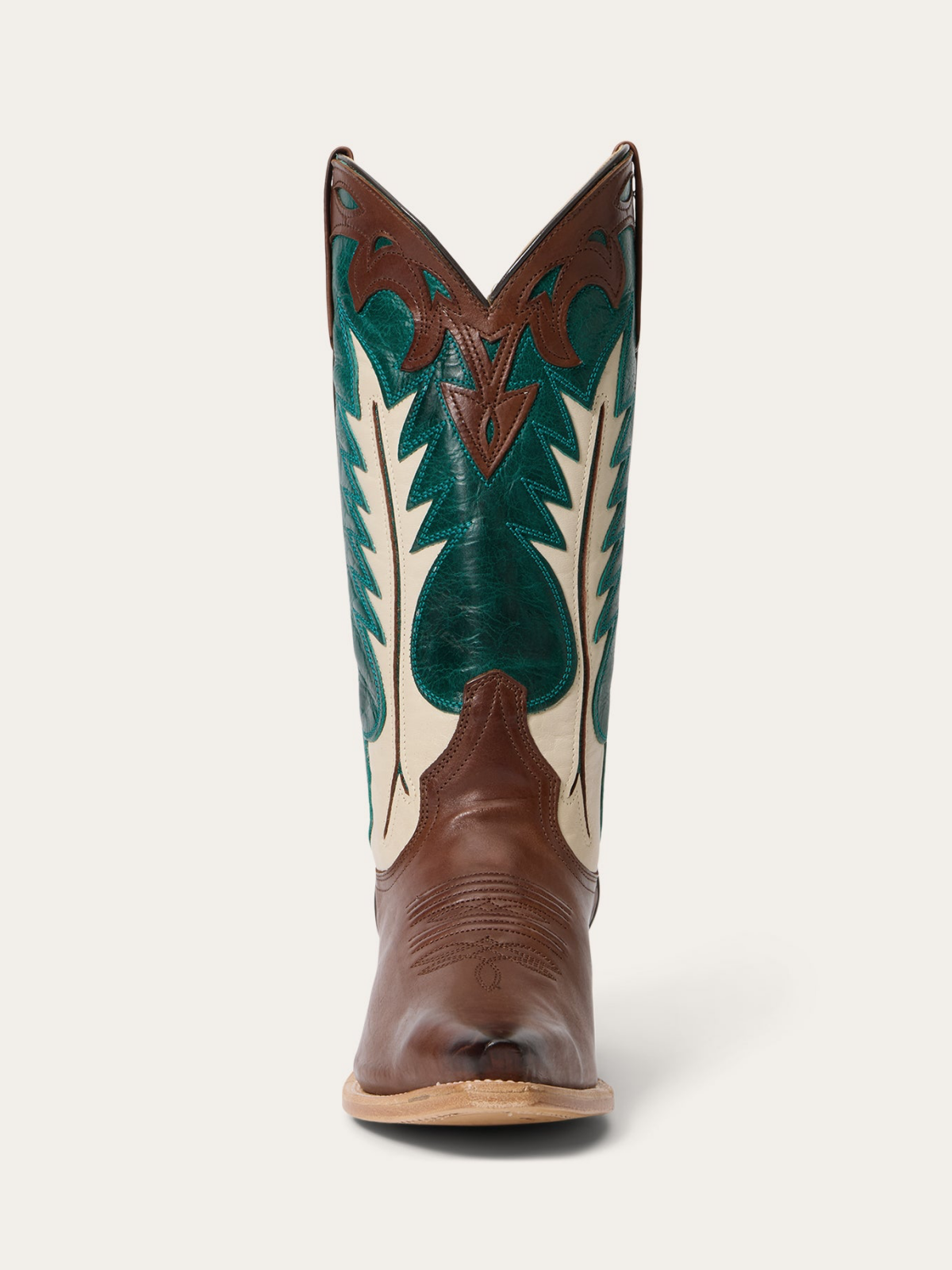 Contrast Brown And Dark Turquoise Snip-Toe Flame Inlay Wide Mid Calf Tall Western Boots