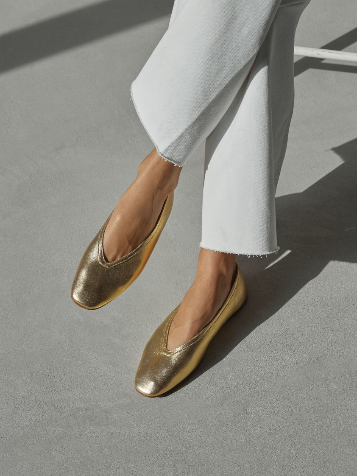 Metallic Gold Square Toe Slip-On Ballet Flats